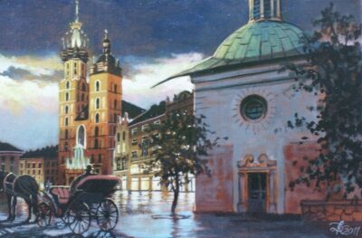 Rynek nocą - a painting by Dorota Zgałówna