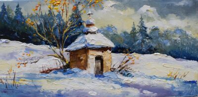 Kapliczka zimą - a painting by Tadeusz Wojtkowski