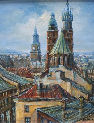 Ratusz i kościół Mariacki - a painting by Frydrych Danuta