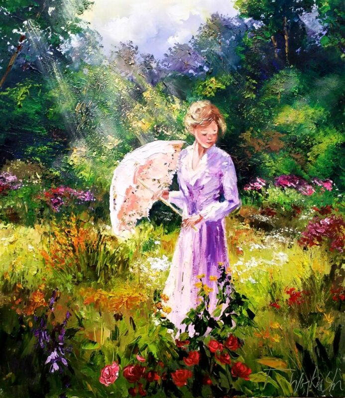 Kobieta w kwiatach - a painting by Tadeusz Wojtkowski