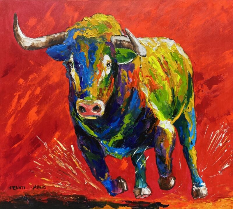 Colorful Impasto Bull - a painting by Pentti Vainio