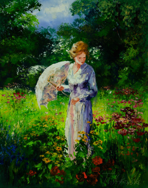 Kobieta z parasolem - a painting by Tadeusz Wojtkowski