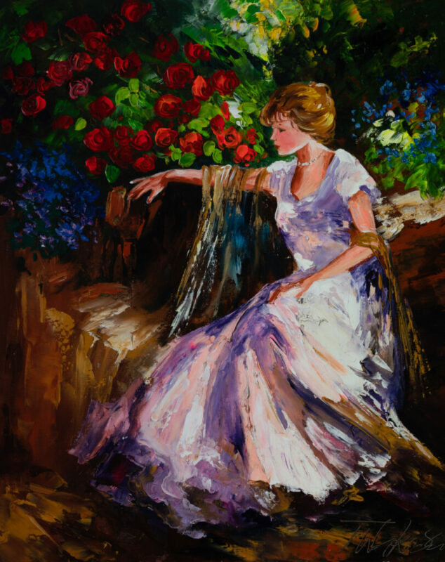 Kobieta w ogrodzie - a painting by Tadeusz Wojtkowski