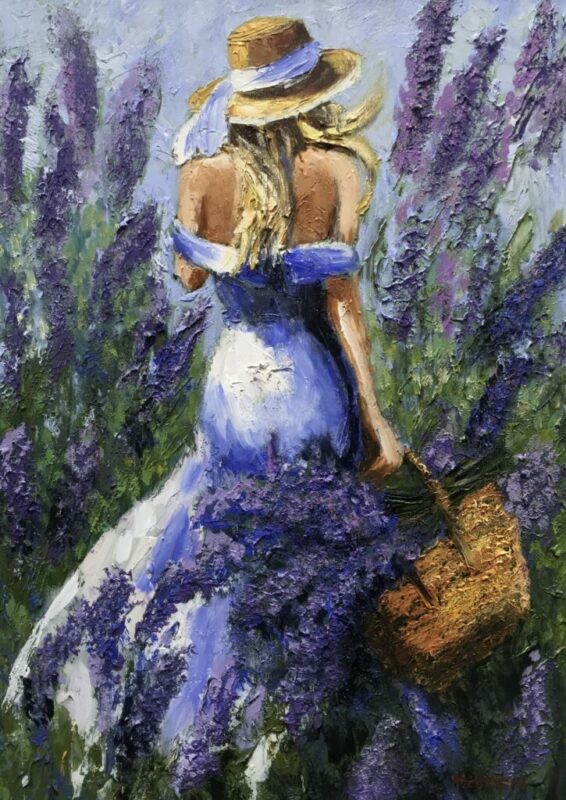 Kobieta na łące - a painting by Marlena Lozinska