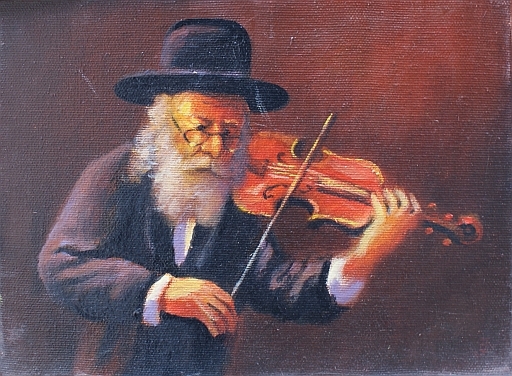 Stary żyd i skrzypce - a painting by Jerzy Domoń