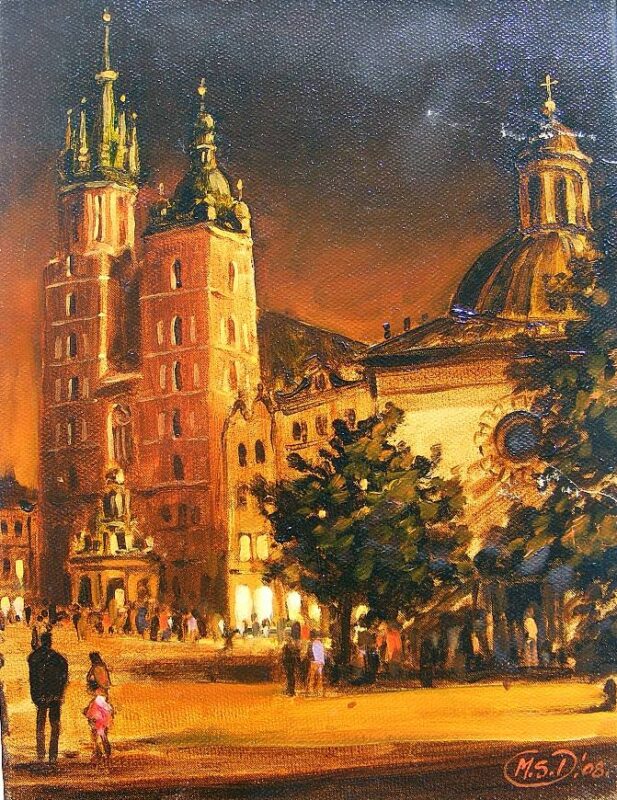 Rynek nocą - a painting by Michał Sławomir Dobrowolski