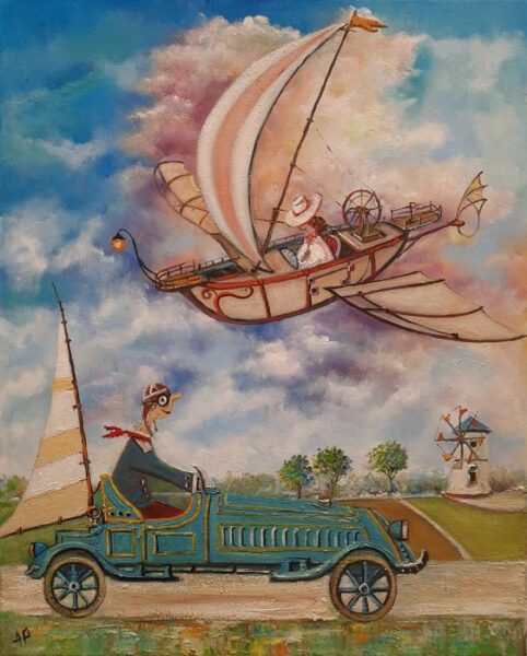 Grandma also liked to fly - a painting by Artur Płachta