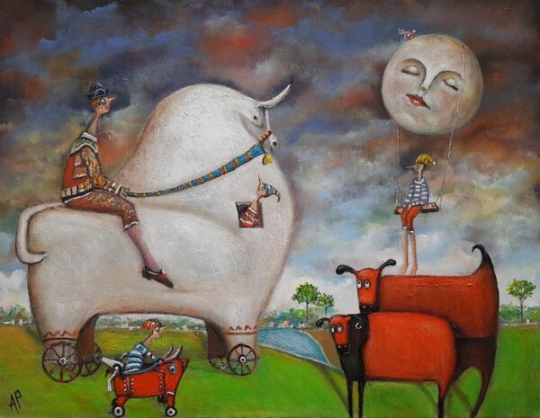 Stories of an old bull - a painting by Artur Płachta