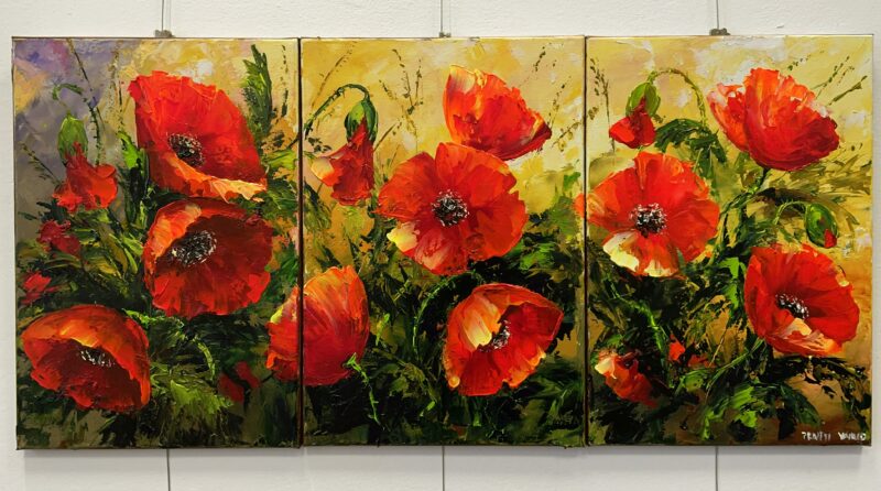 Poppies  – triptych - a painting by Pentti Vainio