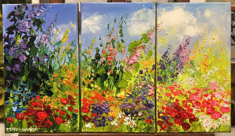 Meadow  – triptych 39703 39703 39703 39703 39703 39703 - a painting by Pentti Vainio