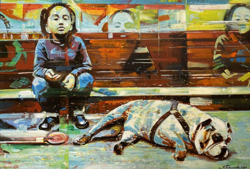 A girl with a dog, 2015 - a painting by Włodzimierz Gonczarenko