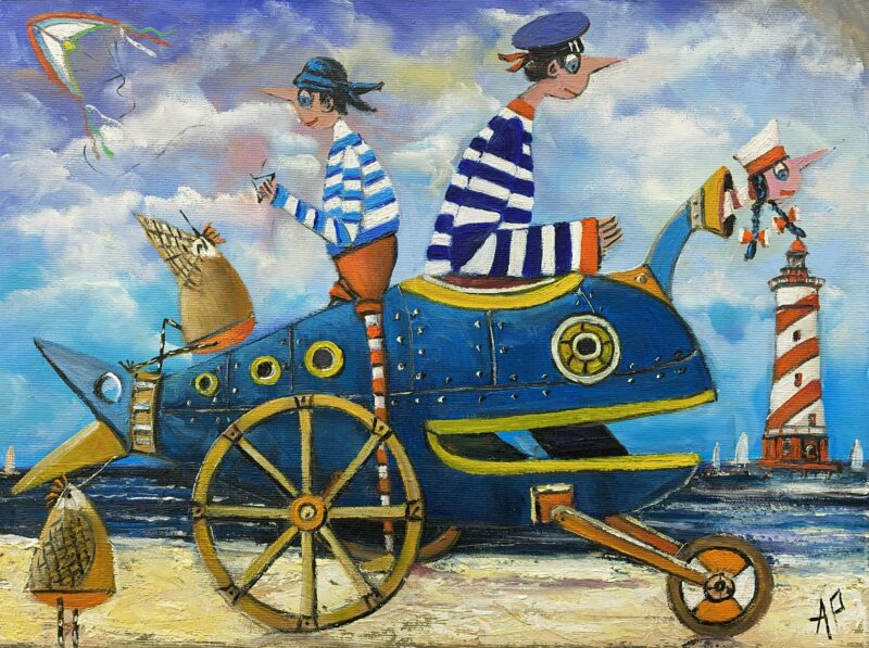 I love family time on the beach - a painting by Artur Płachta