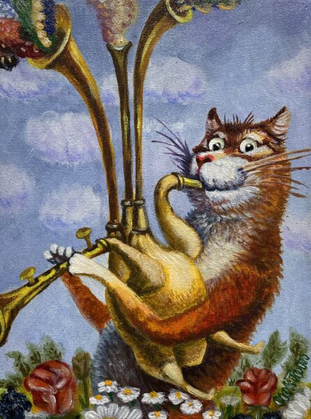 Musical cat - a painting by Aleksander Tomasievych