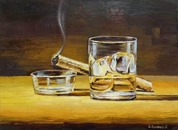 Whiskey and cigar - a painting by Olga Litvinova