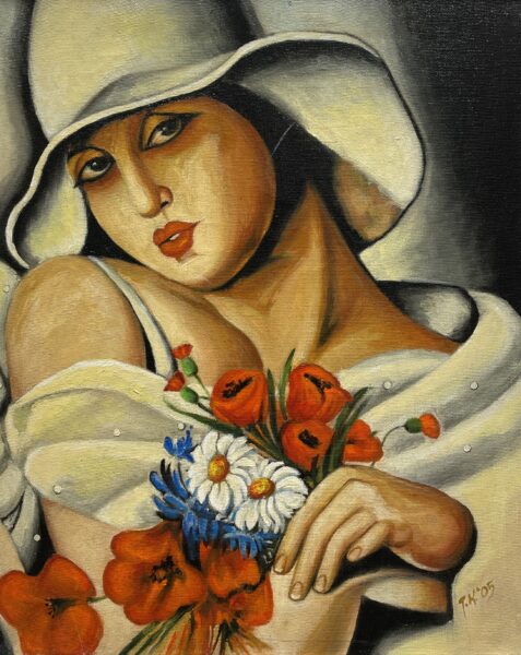 Woman with a bouquet of Flowers - a painting by Joanna Kubicka