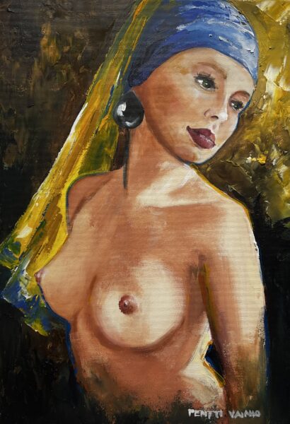 Nude girl with pearl - a painting by Pentti Vainio