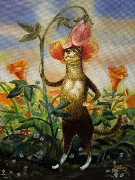 Cat with Flowers - a painting by Aleksander Tomasievych