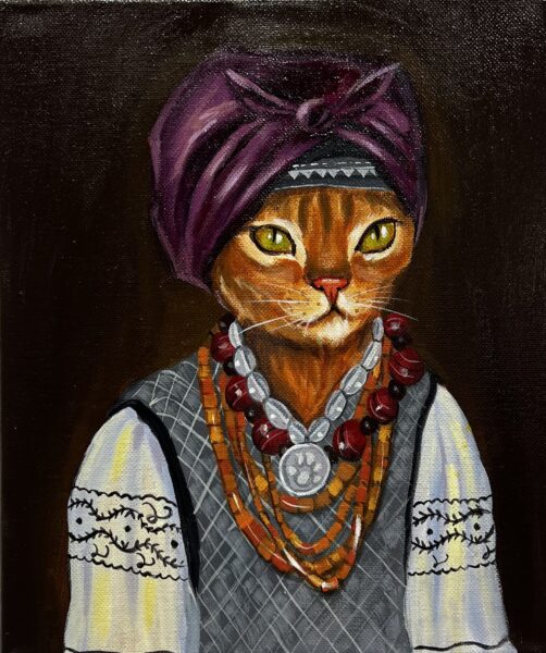 Cat in traditional costume - a painting by Oksana Osowska