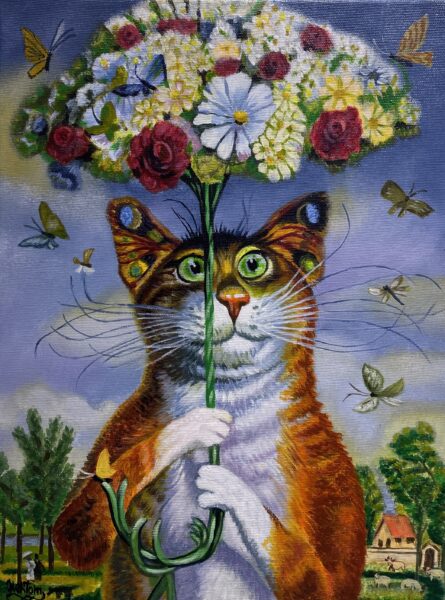 Cats in the Spring - a painting by Aleksander Tomasievych