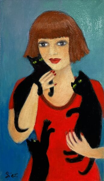 Lady with cats - a painting by Barbara Siewierska