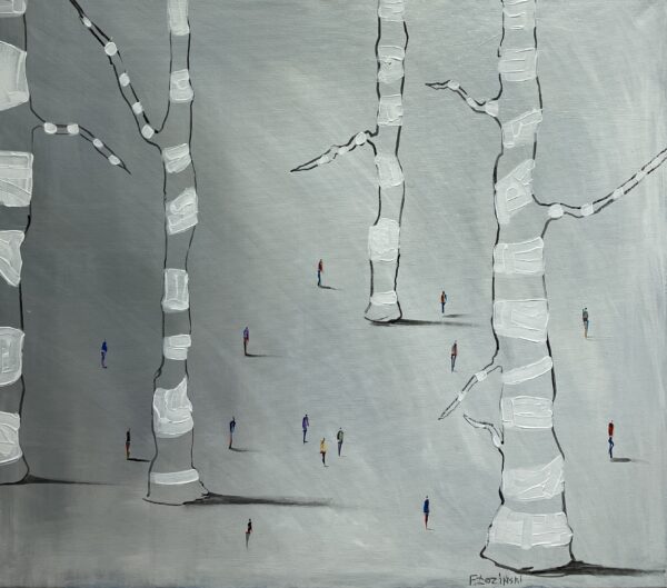 People and trees - a painting by Filip Łoziński