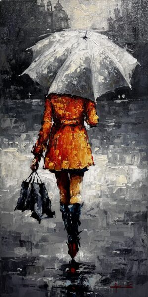 Under umbrella - a painting by Marian Jesień