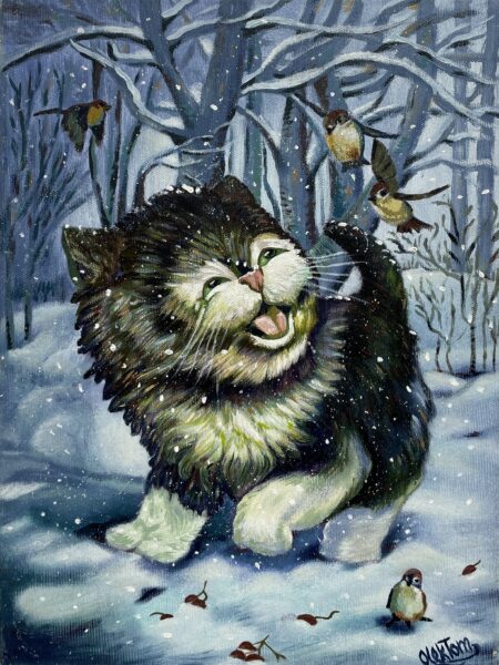 Snow cat - a painting by Aleksander Tomasievych