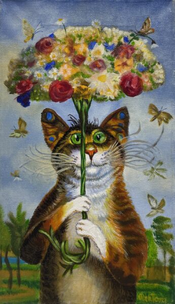 Flower cat - a painting by Aleksander Tomasievych