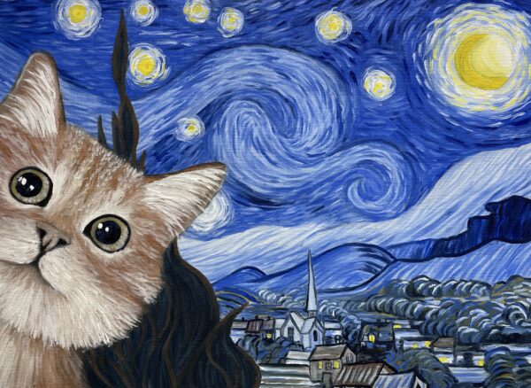 Starry cat nigh - a painting by Monika Luka