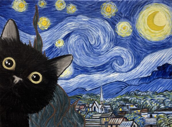 Starry cat nigh - a painting by Monika Luka