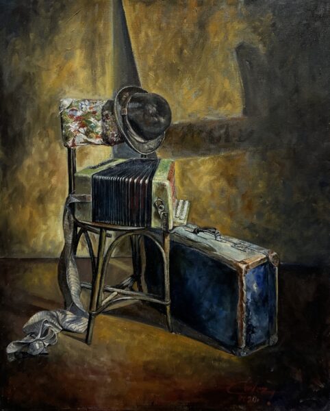 Harmonium and suitcase - a painting by Zbigniew Cortez Zając