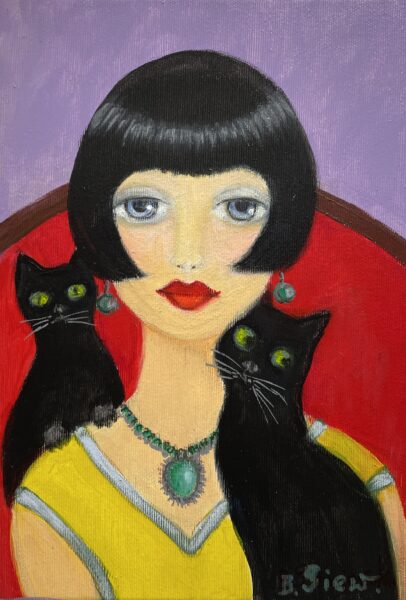 Girl with cats - a painting by Barbara Siewierska