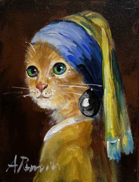 Cat with the Pearl Earring - a painting by Adam Rawicz