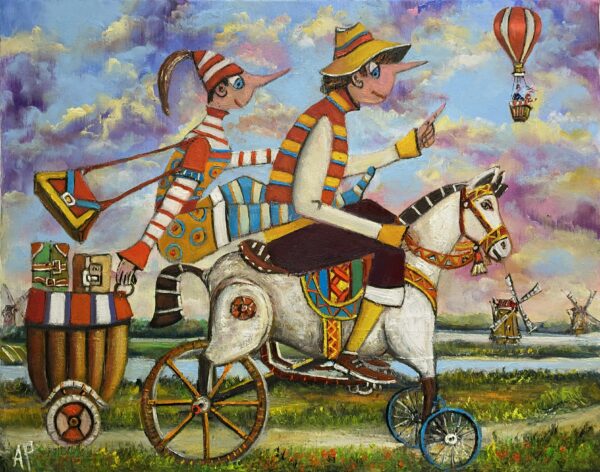 Everyone travels as best they can - a painting by Artur Płachta