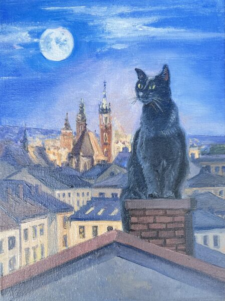 Cat in Kraków - a painting by Irena Kot