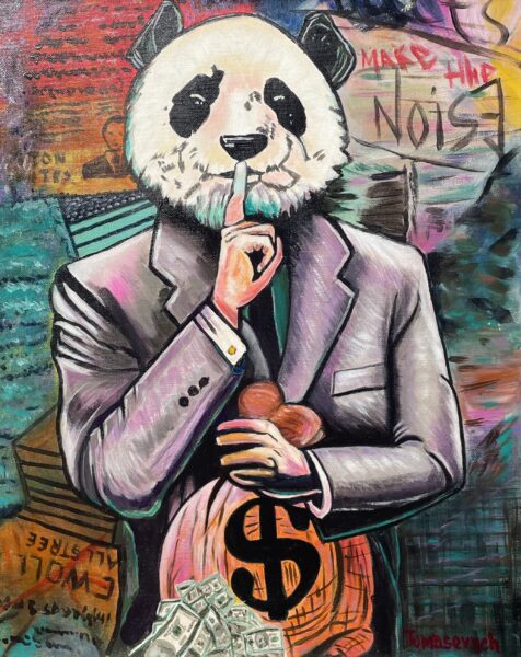 Money likes silence - a painting by Aleksander Tomasievych