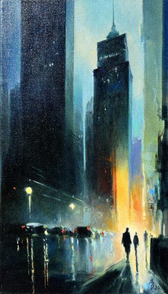City by night - a painting by Andrzej Białecki