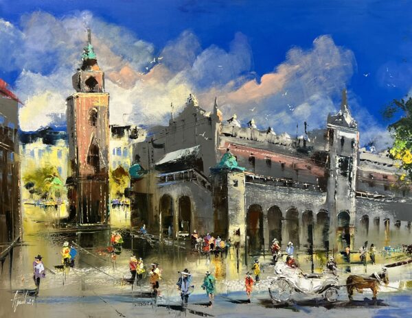 Cloth Hall and St. Mary’s Basilica in Krakow - a painting by Alfred Anioł