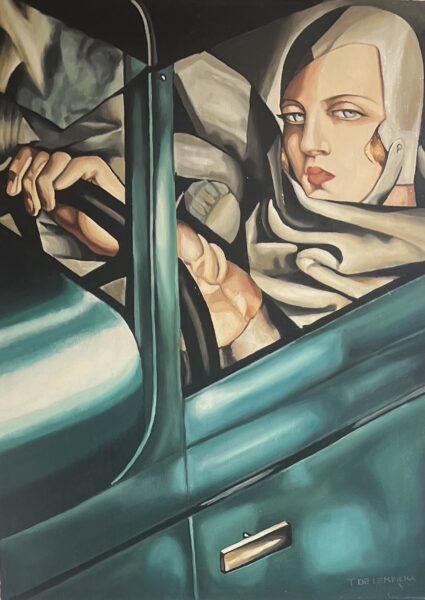 Autoportret w zielonym Bugatti - a painting by Ewa Hasse