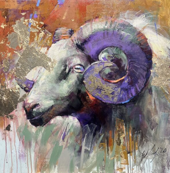 Big Violet Horn Aries - a painting by Grażyna Mucha