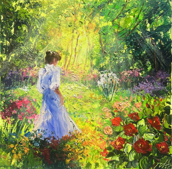 Girl in the garden - a painting by Tadeusz Wojtkowski