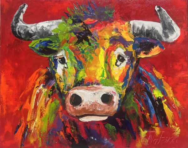 Modern Impasto Bull Painting - a painting by Tadeusz Wojtkowski