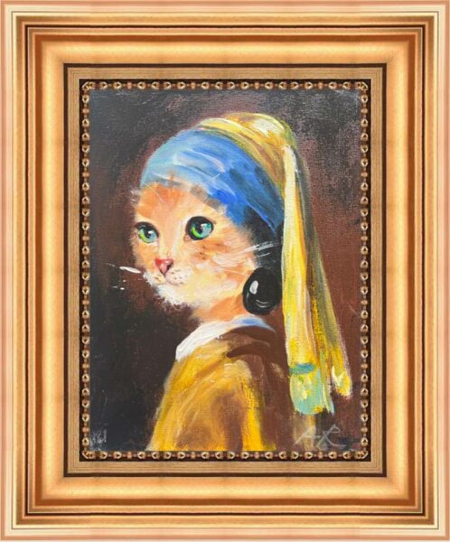 Cat with a pearl. A painting by Adam Rawicz