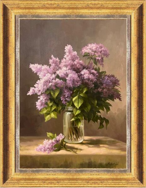 Lilcas in a vase - a painting by Ryszard Michalski