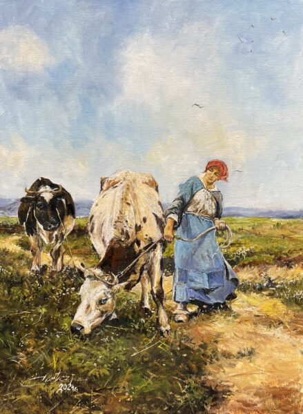 Countryside Cow Painting - a painting by Zbigniew Cortez Zając