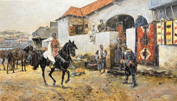 Checking the black stallion - a painting by Zbigniew Cortez Zając