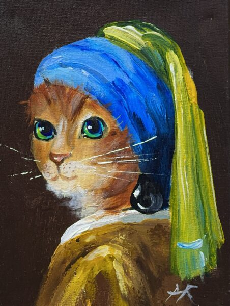 Cat with pearl - a painting by Adam Rawicz