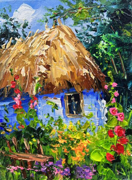 Blue cottage - a painting by Tadeusz Wojtkowski