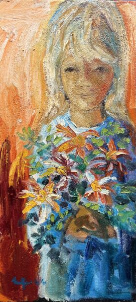 Girl with flowers - a painting by 