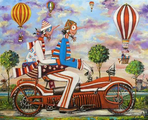 Some people prefer two wheels - a painting by Artur Płachta